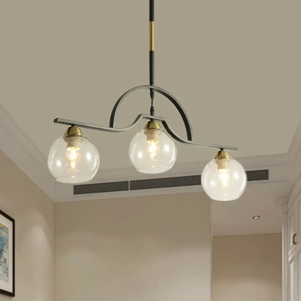 Black Glass Ball Three-Bulb Island Pendant