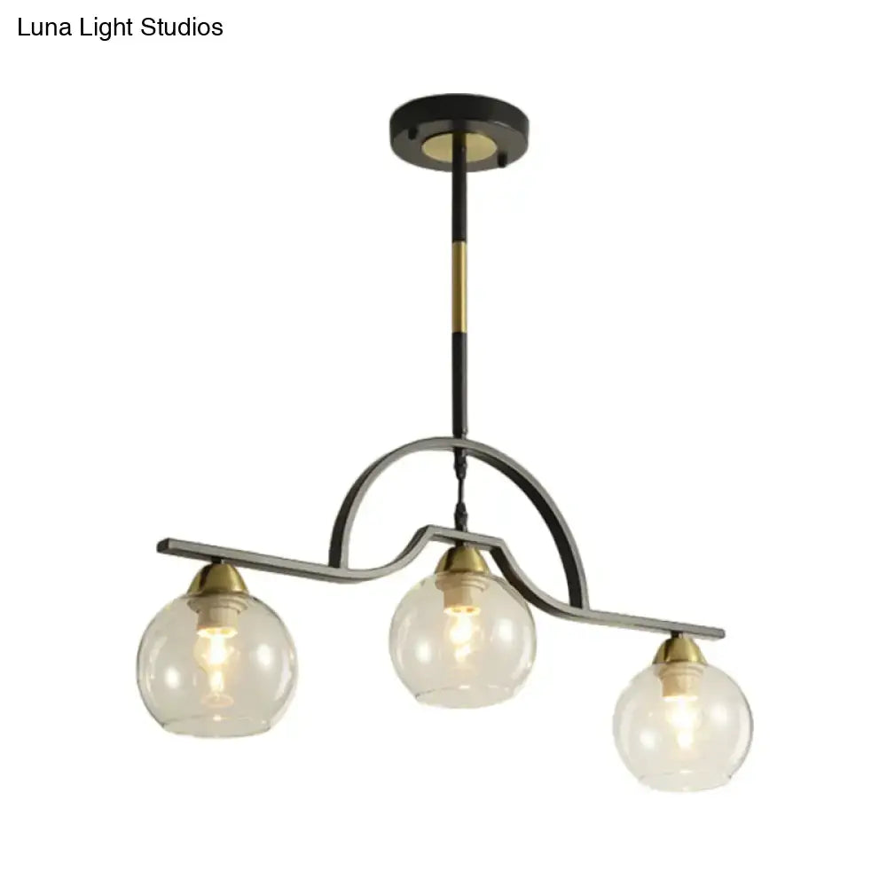 Black Glass Ball Three-Bulb Island Pendant