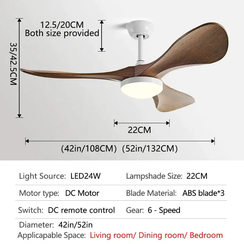 White Wood LED 52-Inch Bedroom Fan