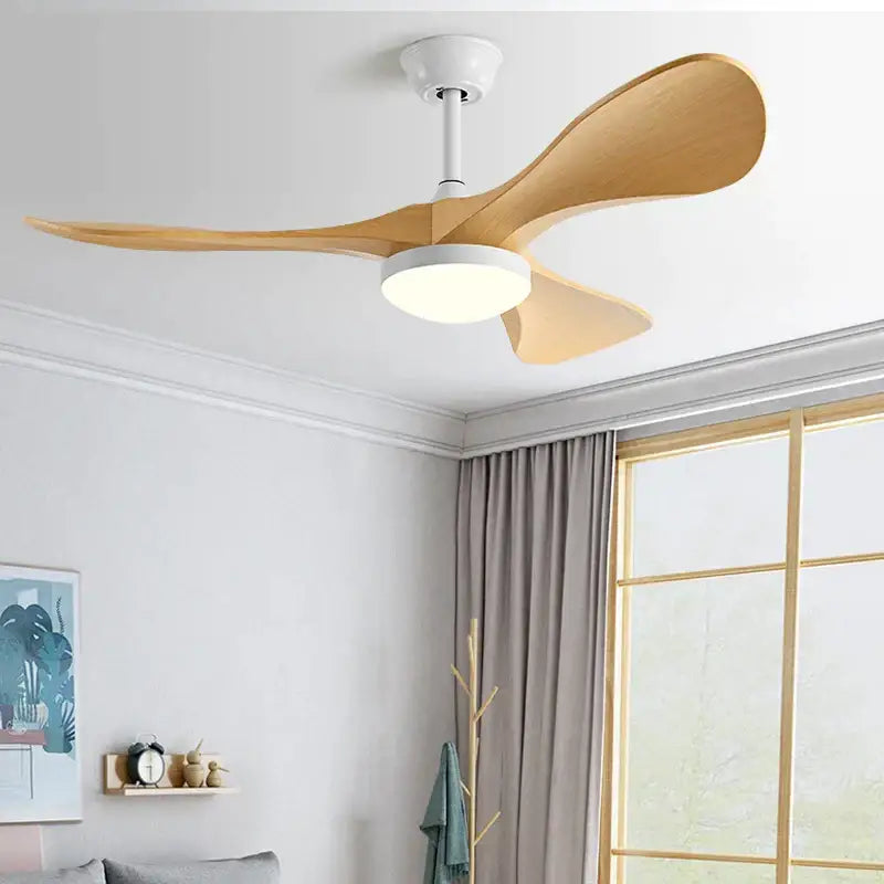 White Wood LED 52-Inch Bedroom Fan
