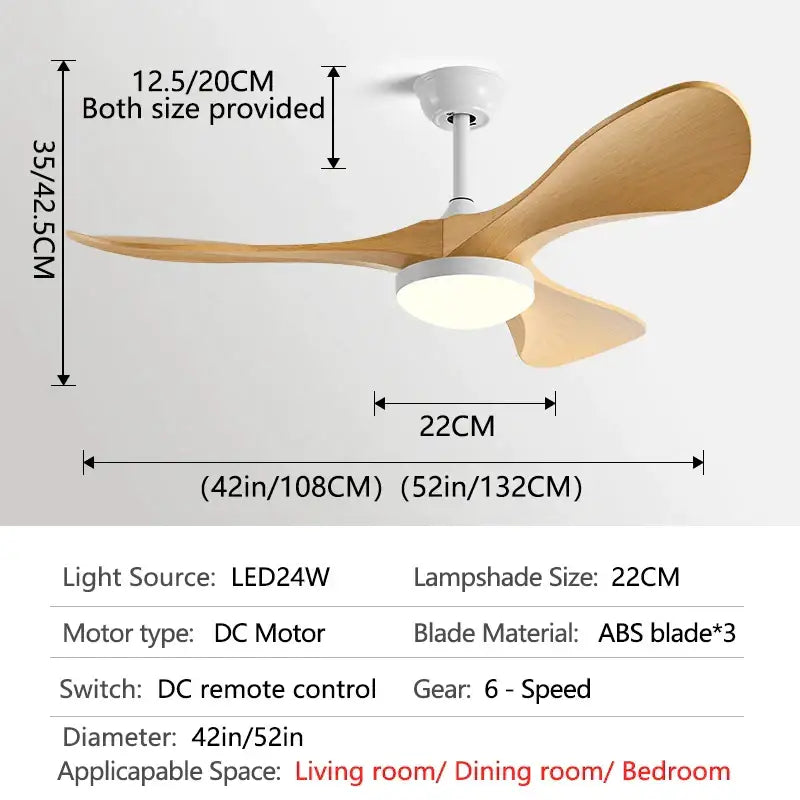 White Wood LED 52-Inch Bedroom Fan
