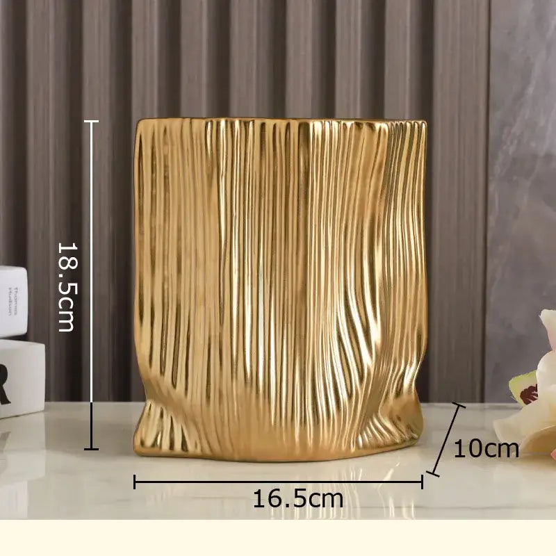 Black Gold Ceramic Bag-Shaped Vase Decor