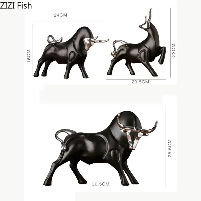 Black Resin Bull Sculpture