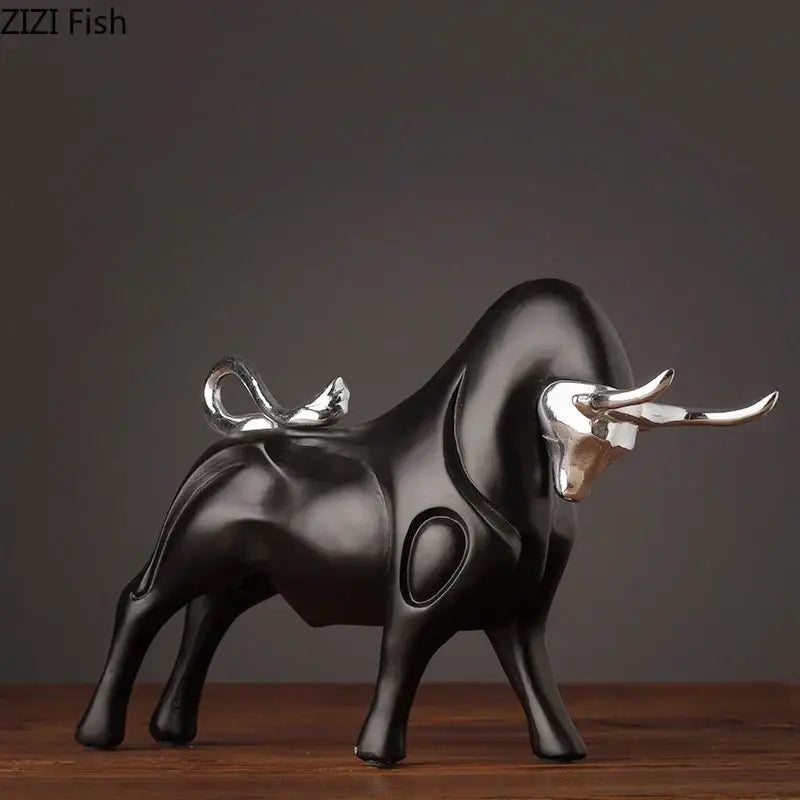 Black Resin Bull Sculpture