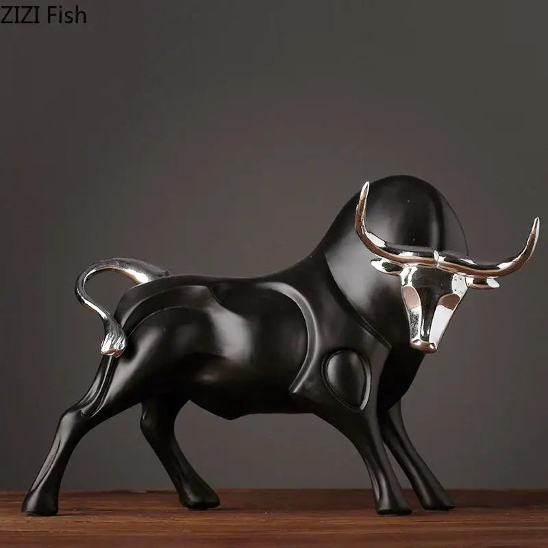 Black Resin Bull Sculpture