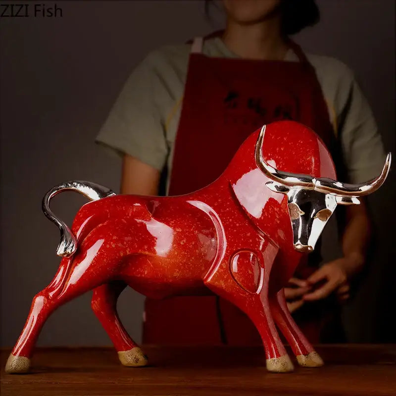 Black Resin Bull Sculpture