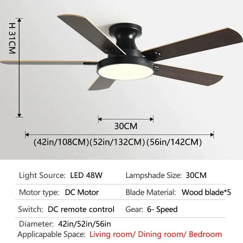 Black Wood Multi-Color Ceiling Fan Light