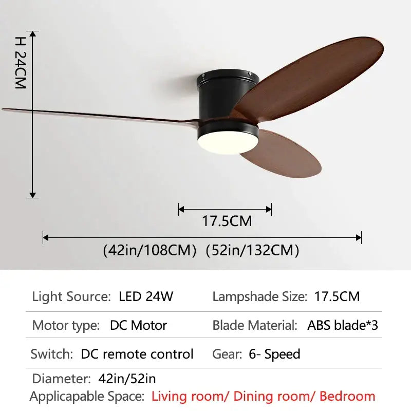 Black Wood Ceiling Fan 52-Inch with LED Light