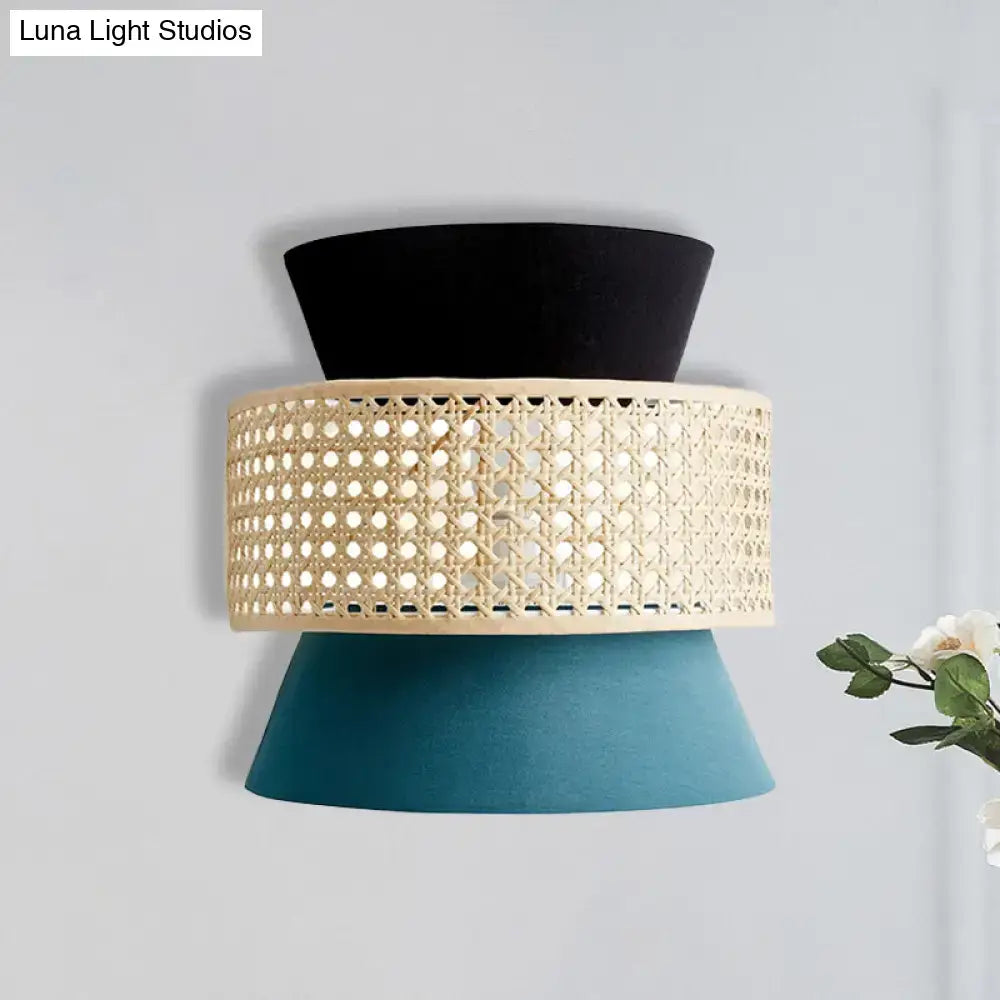 Blue Rattan Wall Sconce