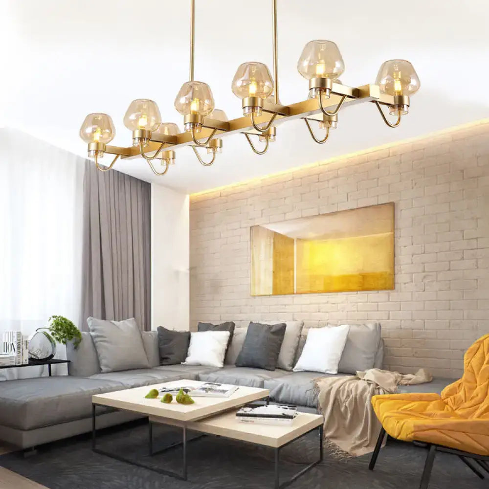 Black Brass Ten-Bulb Bedroom Island Pendant
