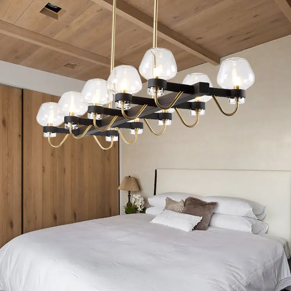 Black Brass Ten-Bulb Bedroom Island Pendant