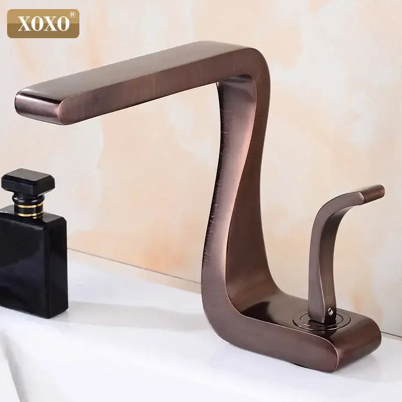 Black Brass Basin Faucet Single-Handle Waterfall