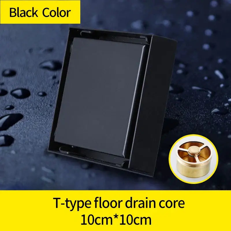 Black Brass Square Shower Drain with Deodorizer