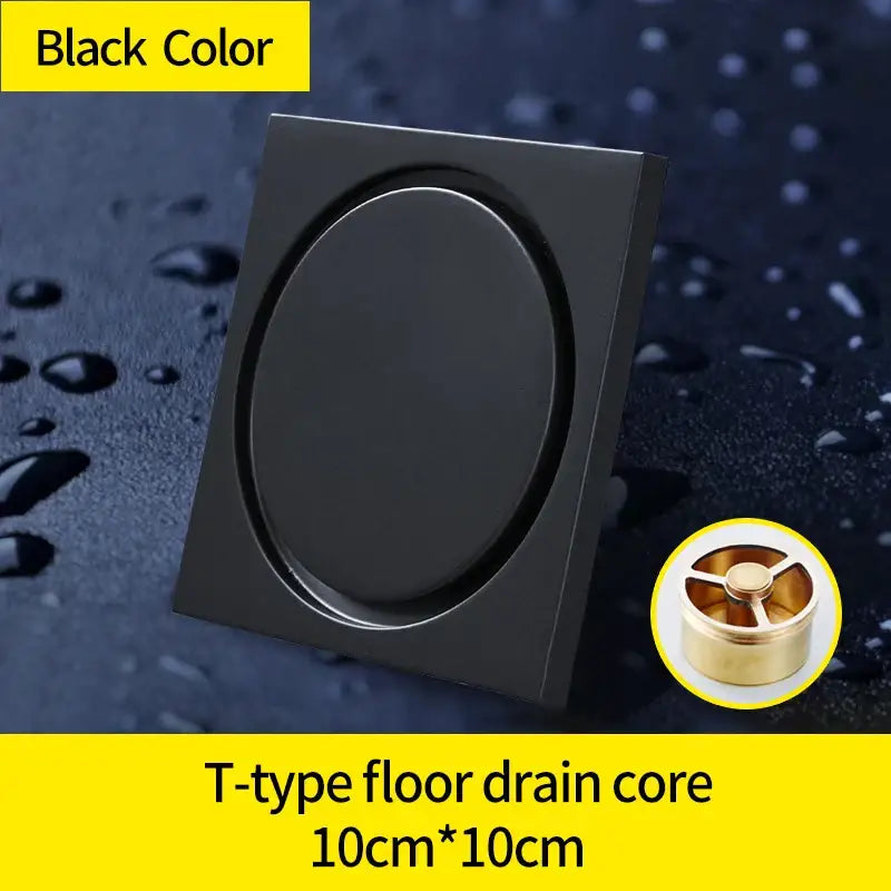 Black Brass Square Shower Drain with Deodorizer
