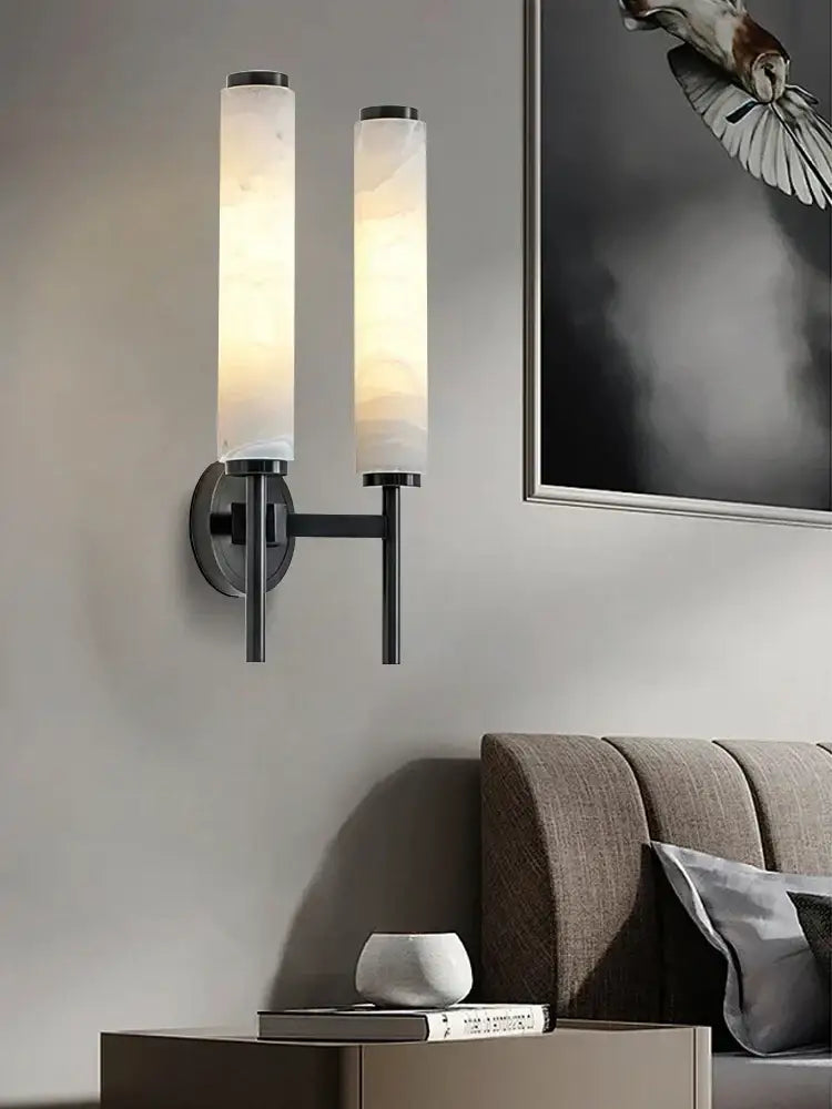 Black Bronze Alabaster Brass Wall Sconce