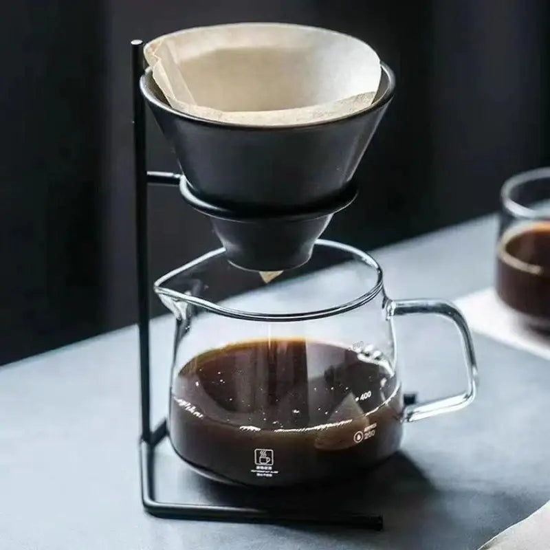 Black Ceramic Coffee Set with Pour-Over Dripper