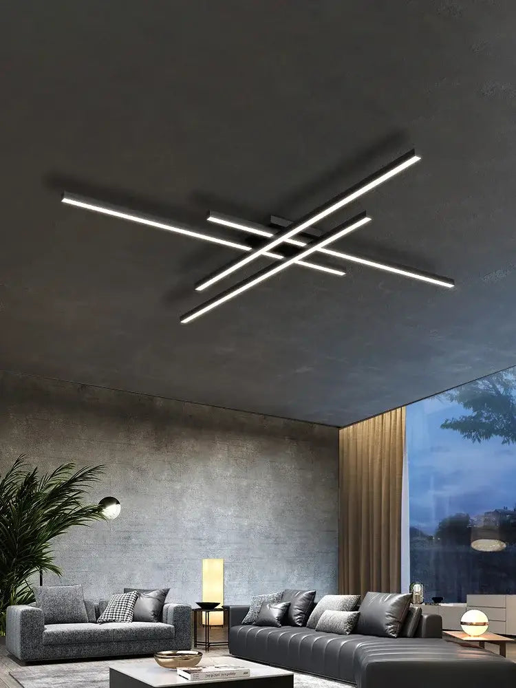 Black LED Ceiling Chandelier 6-Rod L150cm