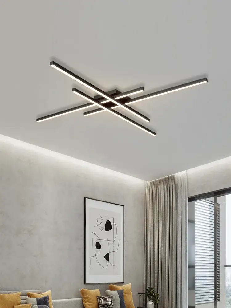Black LED Ceiling Chandelier 6-Rod L150cm