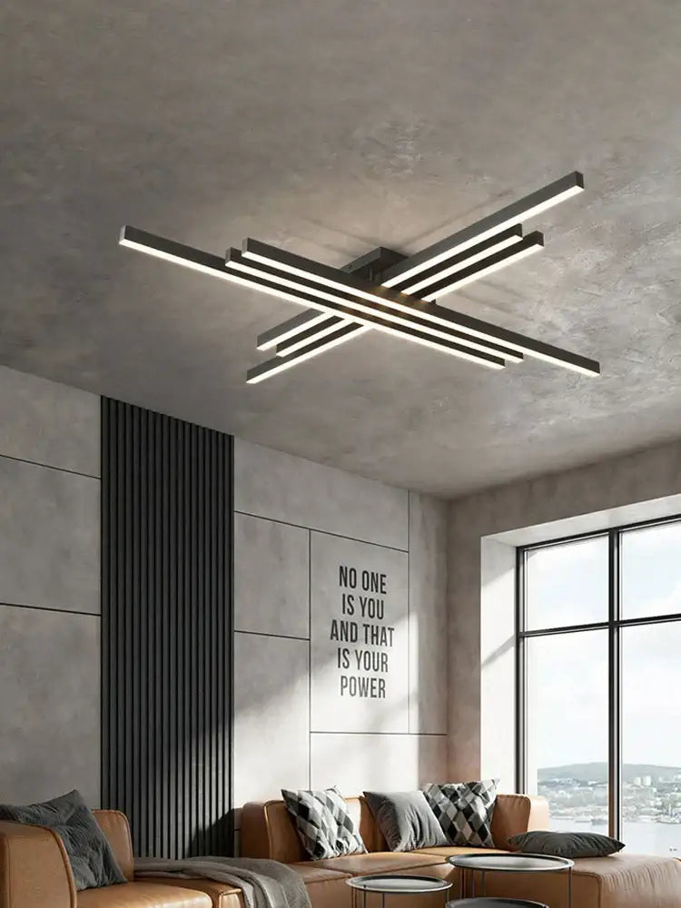 Black LED Ceiling Chandelier 6-Rod L150cm