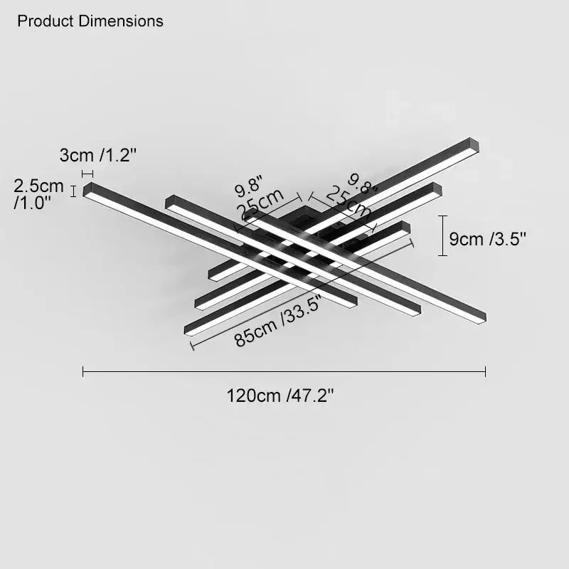 Black LED Ceiling Chandelier 6-Rod L150cm