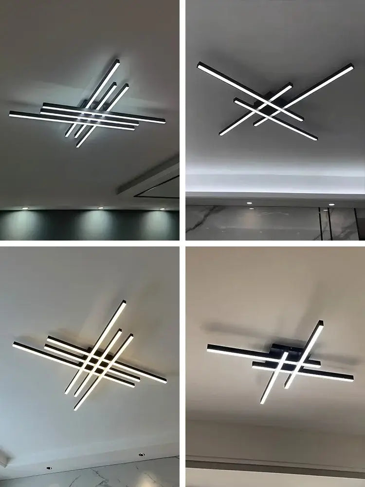 Black LED Ceiling Chandelier 6-Rod L150cm