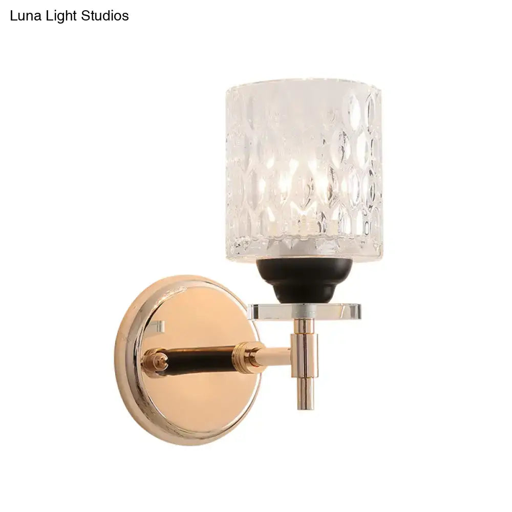 Black Chrome Dimpled Sconce Textured Glass