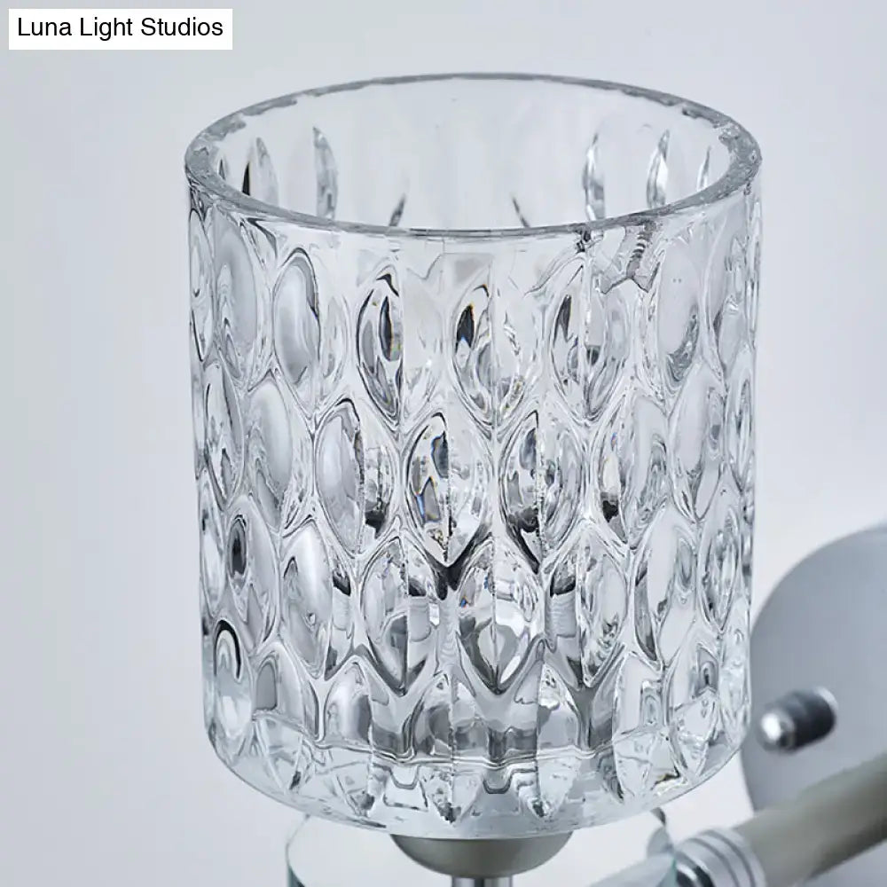 Black Chrome Dimpled Sconce Textured Glass