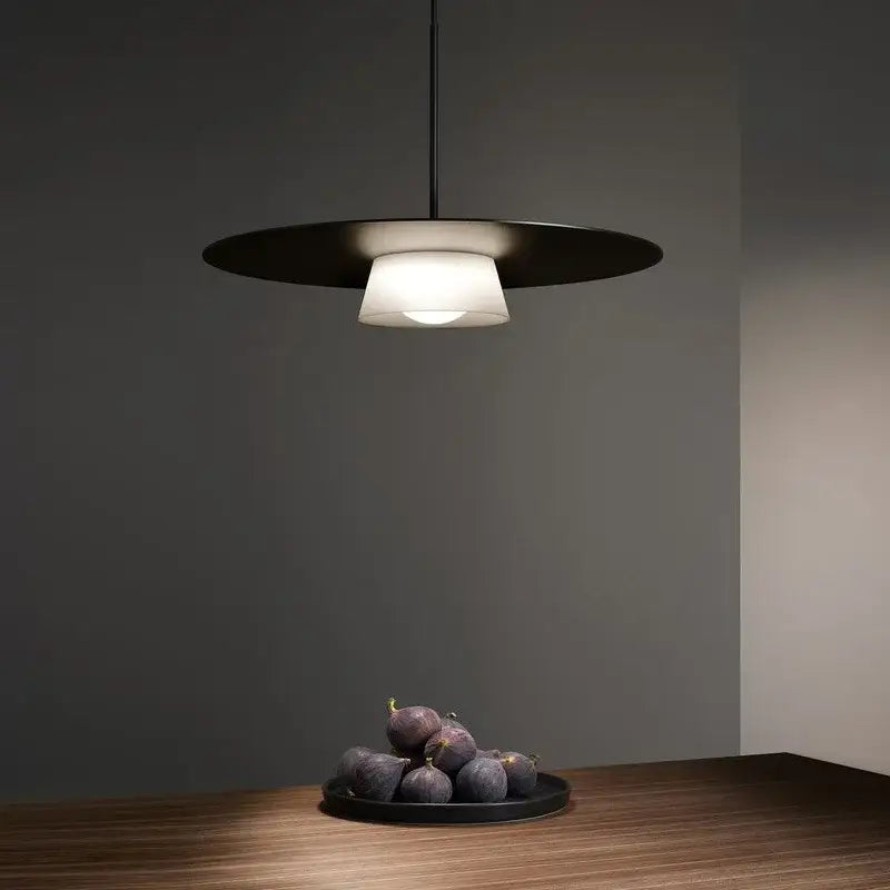 Black Glass Frosted Circular Pendant Light