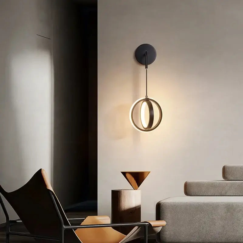 Black Circular Iron Wall Sconce for Bedroom