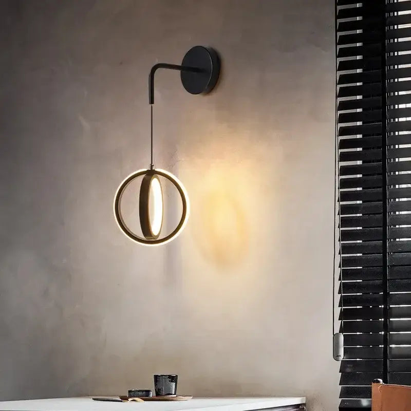 Black Circular Iron Wall Sconce for Bedroom