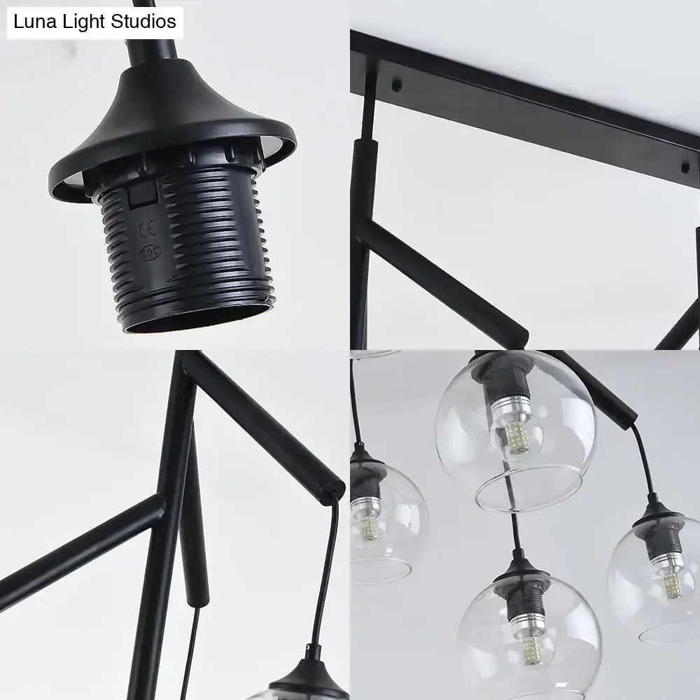 Black Glass Eight-Light Metal Accent Pendant