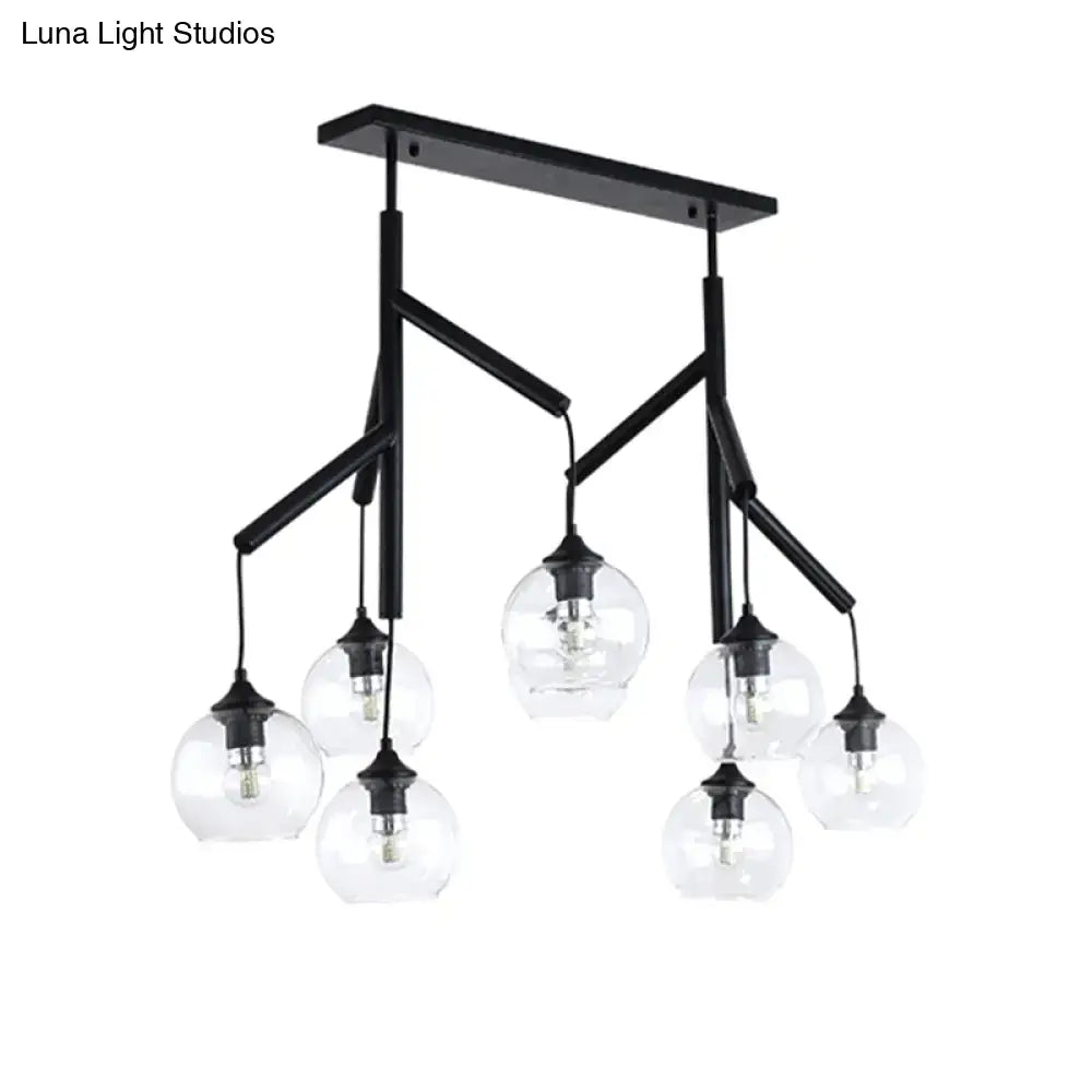 Black Glass Eight-Light Metal Accent Pendant