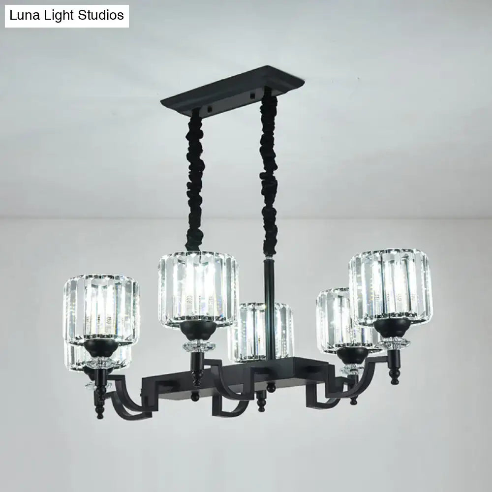 Black Crystal Barrel Six-Bulb Ceiling Light