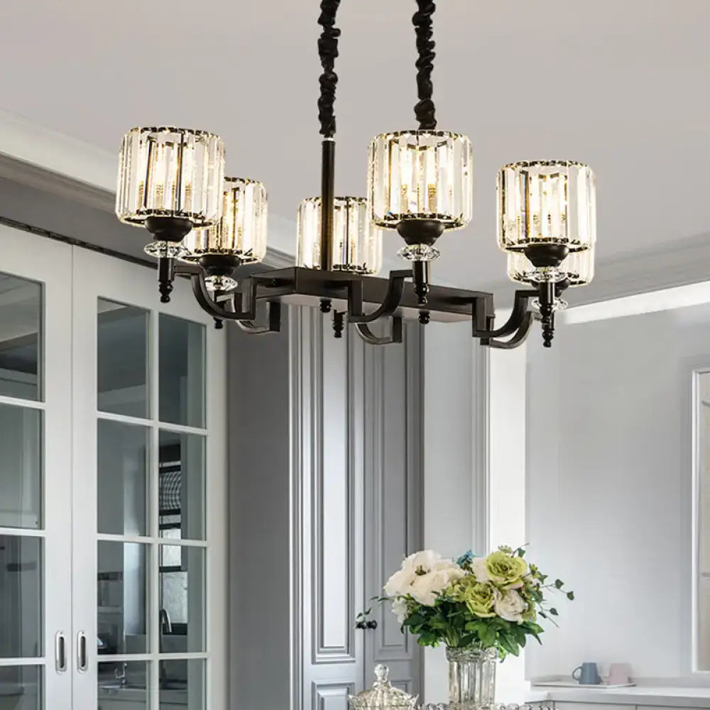 Black Crystal Barrel Six-Bulb Ceiling Light