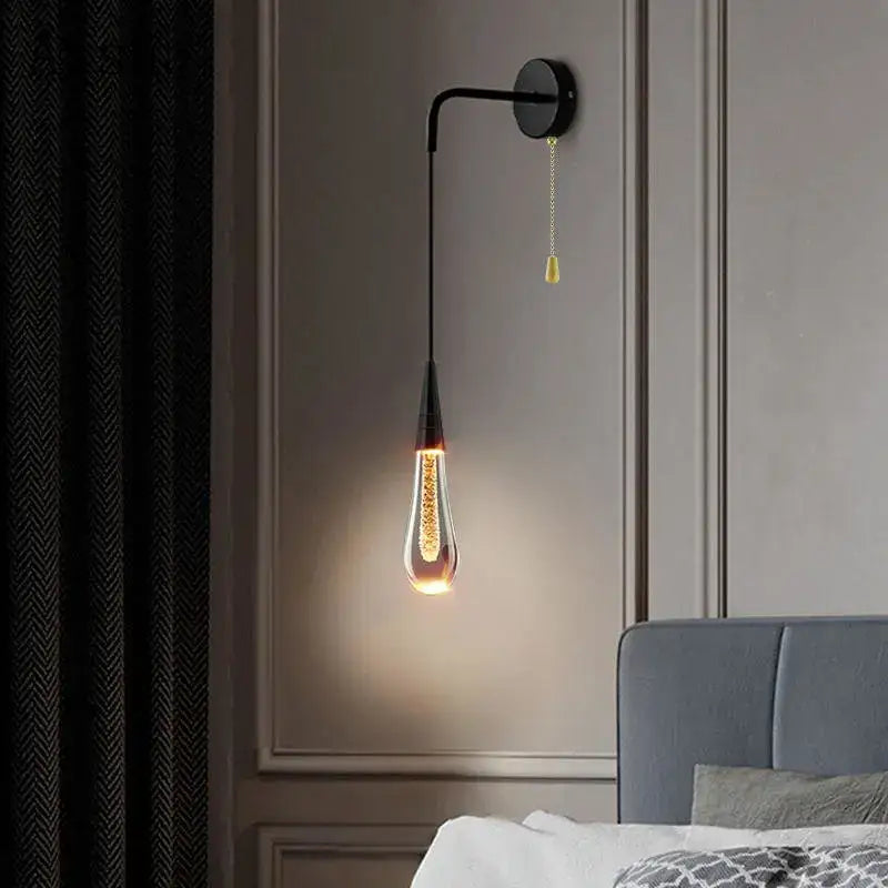 Black Crystal Teardrop Bedroom Wall Sconce