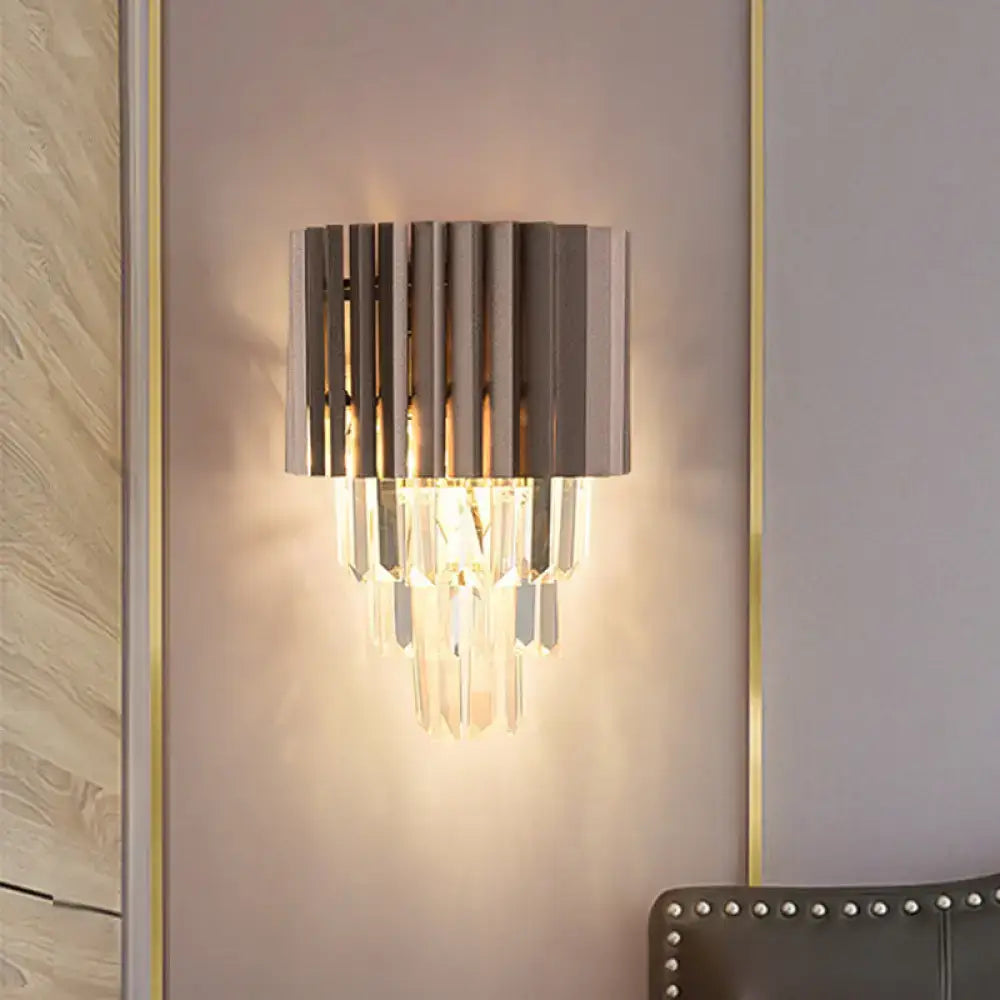Black Tiered Crystal Sconce