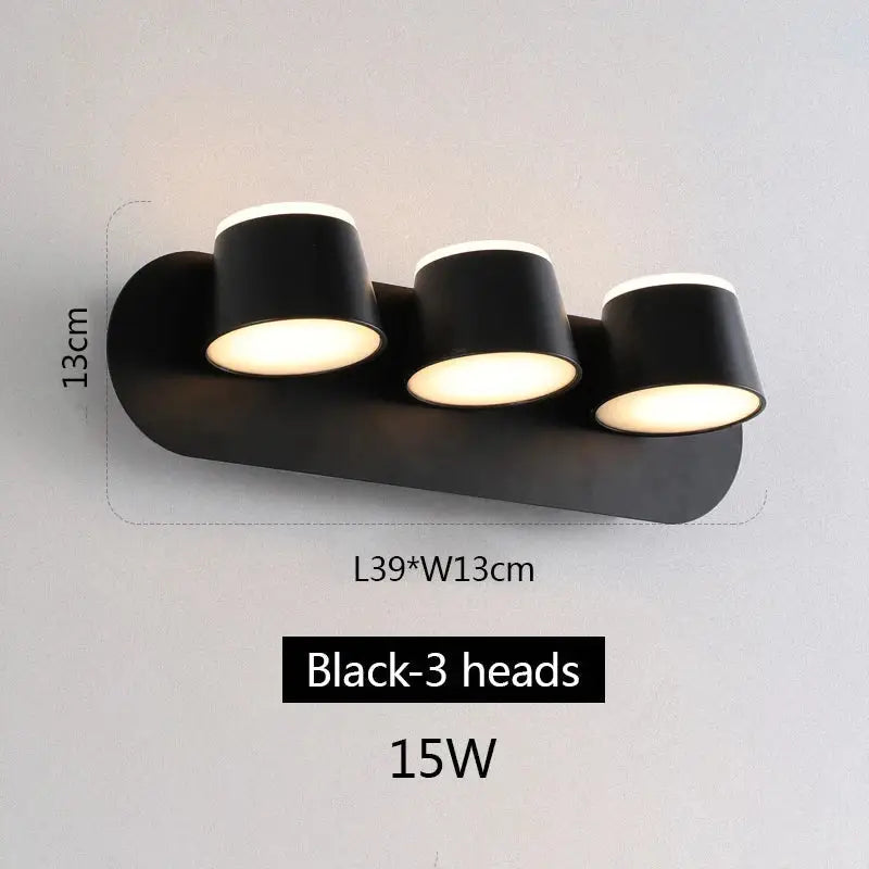 Black Adjustable Wall Sconce 3-Head 15W