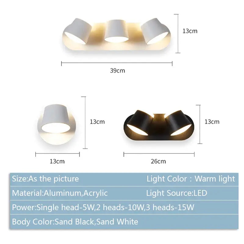 Black Adjustable Wall Sconce 3-Head 15W