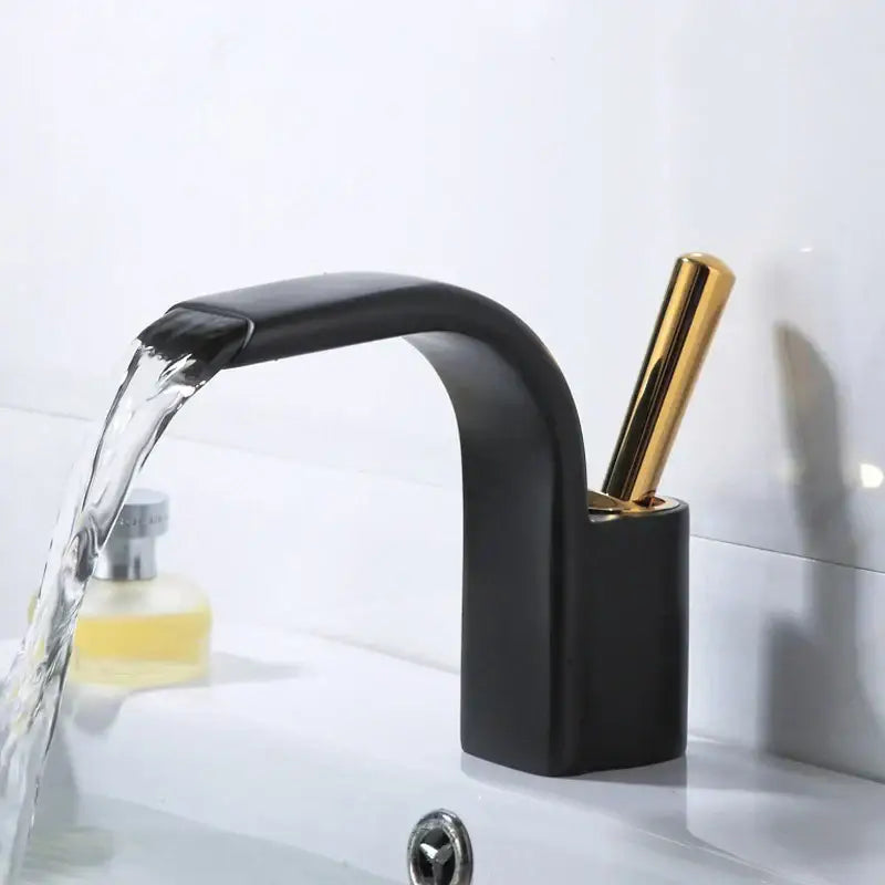 Black Brass Waterfall Faucet Chrome Deck-Mounted