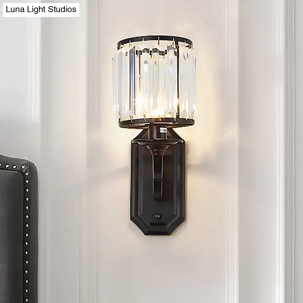 Black Gold Crystal Sconce Clear Shade Glow