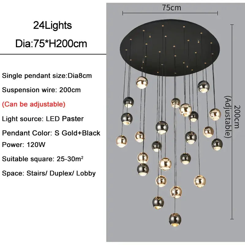 Black Gold Crystal Pendant with Dimmable Light