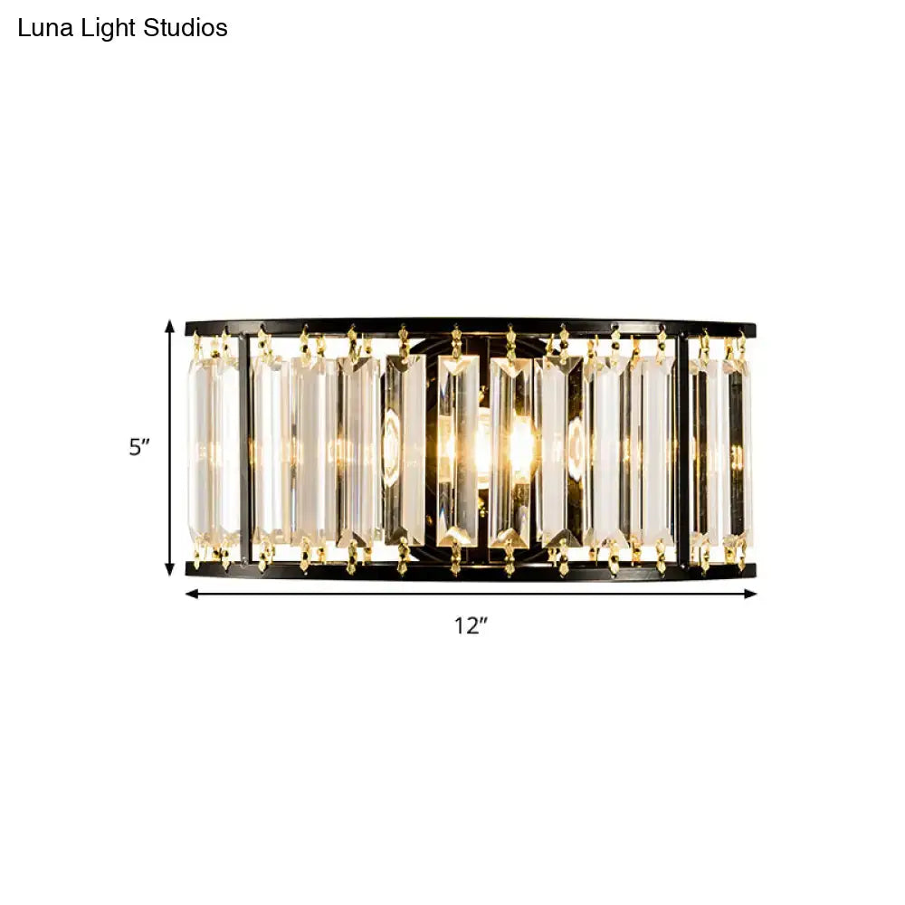 Gold Crystal Half-Cylinder Sconce Black Gold