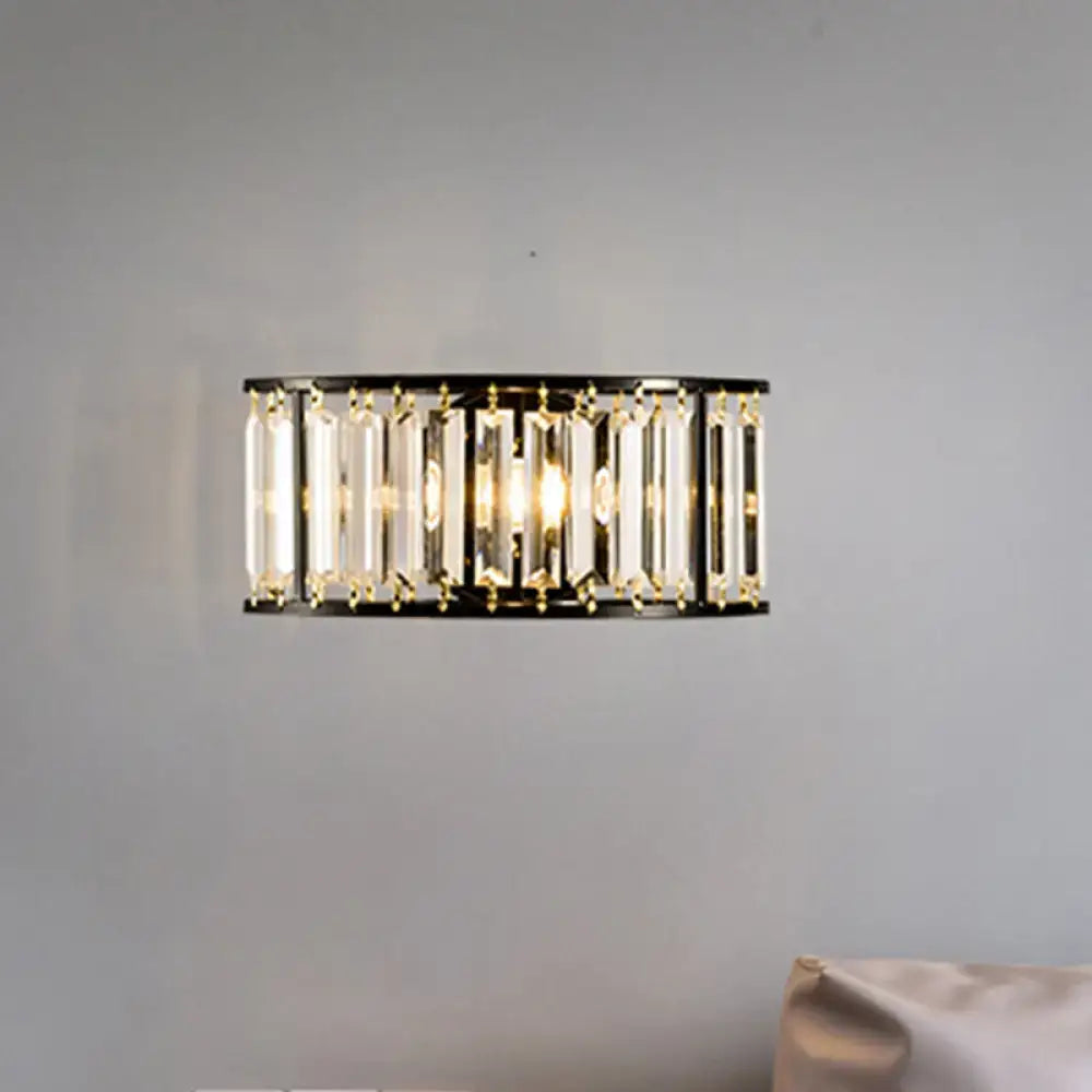 Gold Crystal Half-Cylinder Sconce Black Gold