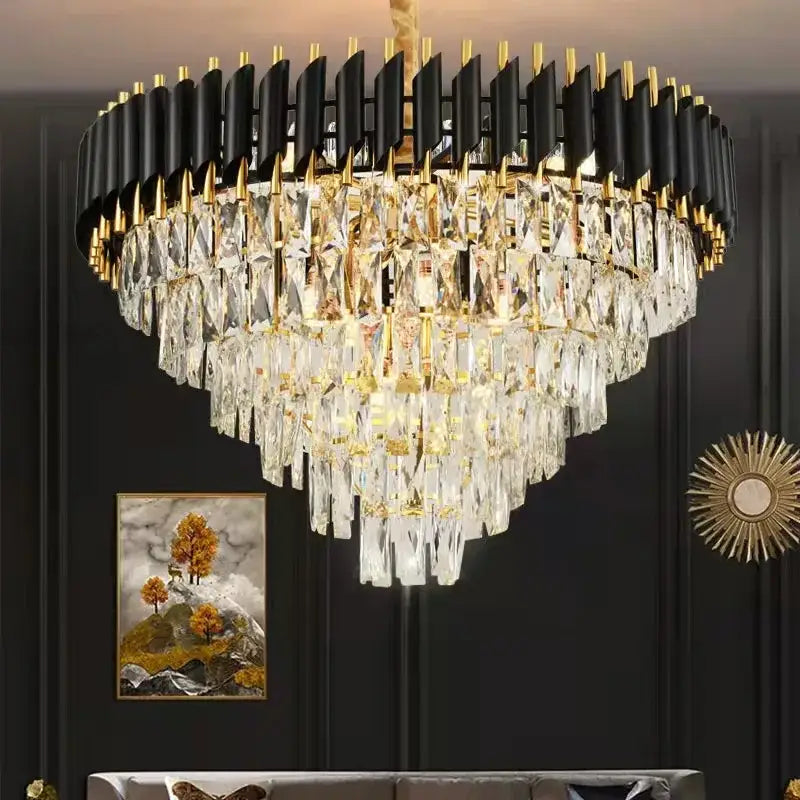 Gold Crystal Adjustable Height Dining Room Pendant Chandelier