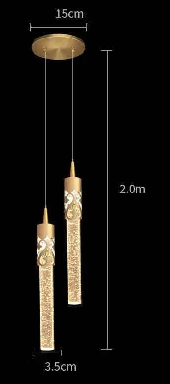 Gold Crystal 2-Head Dining Room Pendant Lamp