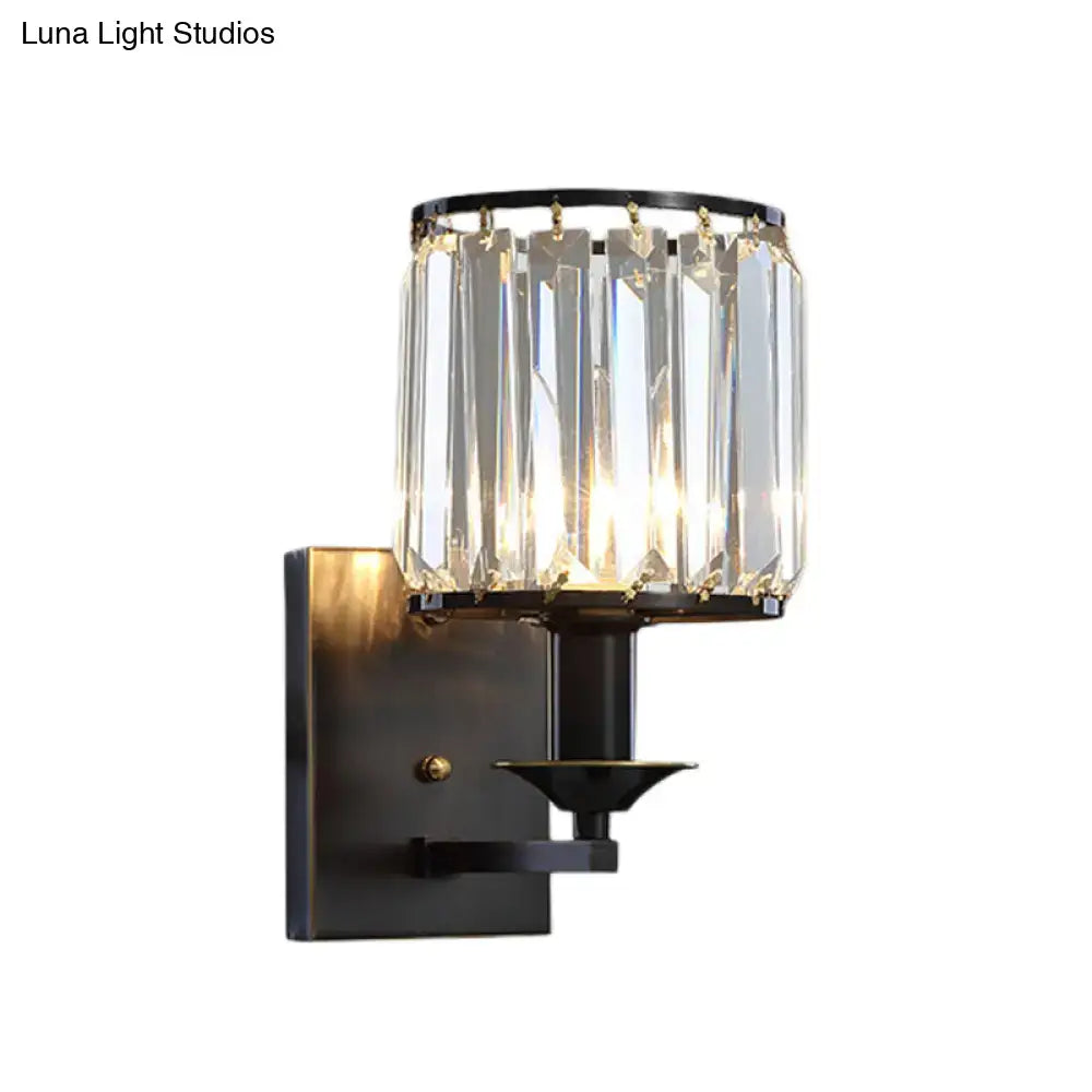 Black Gold Crystal Cylindrical Wall Sconce