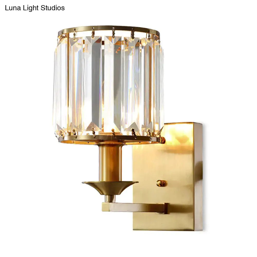 Black Gold Crystal Cylindrical Wall Sconce
