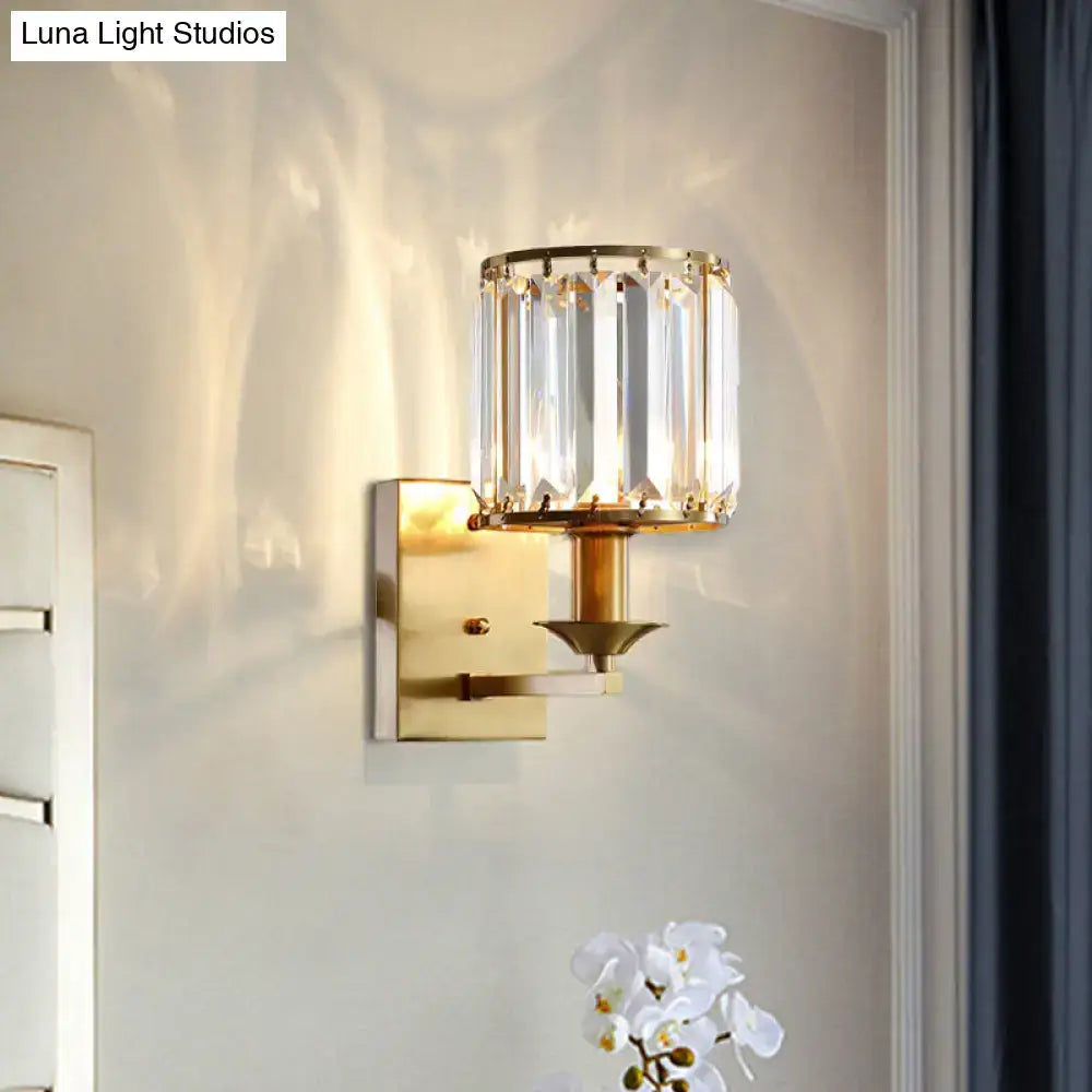 Black Gold Crystal Cylindrical Wall Sconce