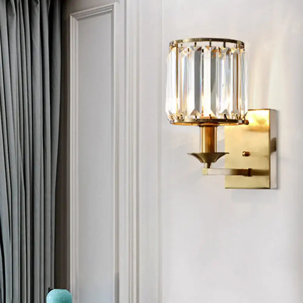 Black Gold Crystal Cylindrical Wall Sconce