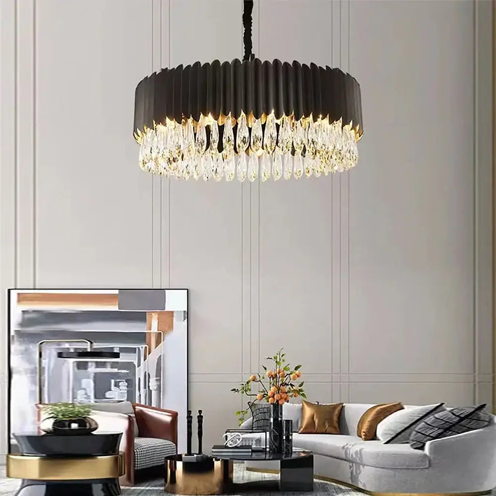 Black Gold Round Chandelier with Dimmable LED